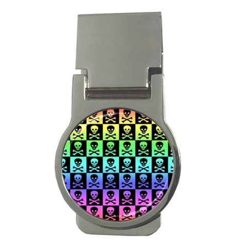 Rainbow Skull Checkerboard Money Clip (Round) from ArtsNow.com Front