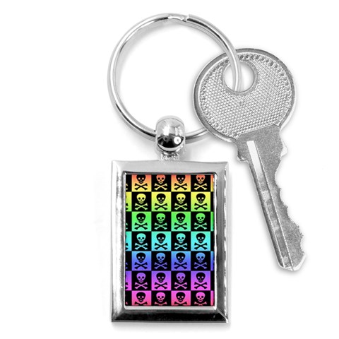 Rainbow Skull Checkerboard Key Chain (Rectangle) from ArtsNow.com Front