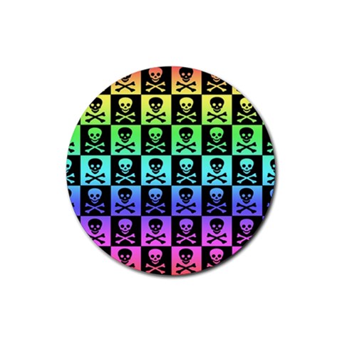Rainbow Skull Checkerboard Rubber Coaster (Round) from ArtsNow.com Front
