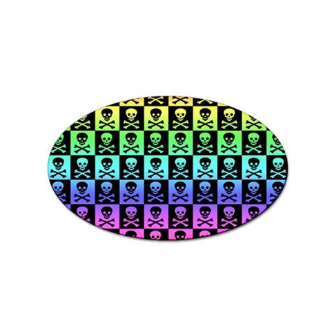 Rainbow Skull Checkerboard Sticker (Oval) from ArtsNow.com Front
