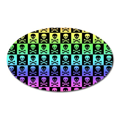 Rainbow Skull Checkerboard Magnet (Oval) from ArtsNow.com Front