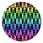 Rainbow Skull Checkerboard Magnet 5  (Round)