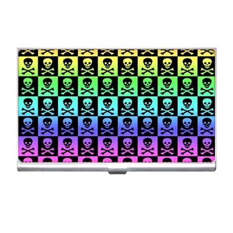 Rainbow Skull Checkerboard Business Card Holder from ArtsNow.com Front