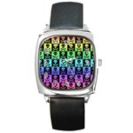 Rainbow Skull Checkerboard Square Metal Watch