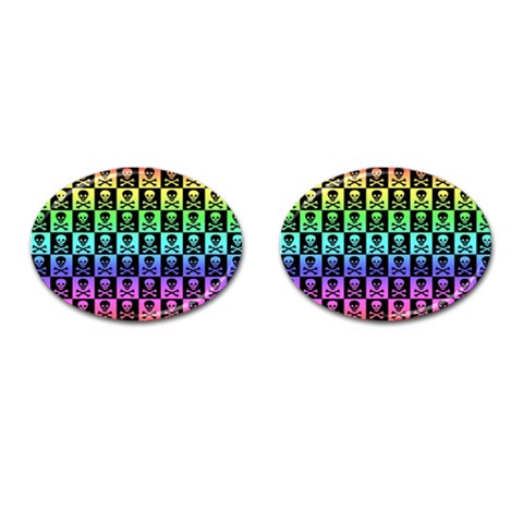 Rainbow Skull Checkerboard Cufflinks (Oval) from ArtsNow.com Front(Pair)