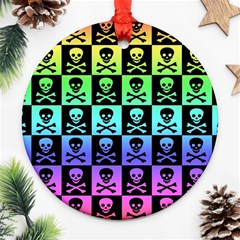 Rainbow Skull Checkerboard Round Ornament (Two Sides) from ArtsNow.com Front