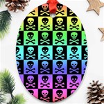 Rainbow Skull Checkerboard Oval Ornament (Two Sides)