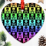 Rainbow Skull Checkerboard Heart Ornament (Two Sides)