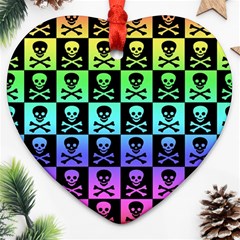 Rainbow Skull Checkerboard Heart Ornament (Two Sides) from ArtsNow.com Back