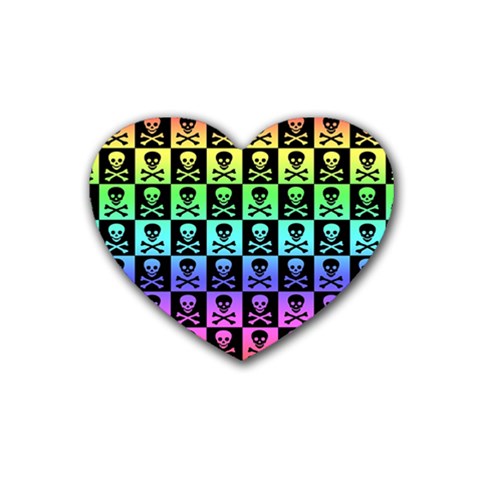 Rainbow Skull Checkerboard Rubber Coaster (Heart) from ArtsNow.com Front