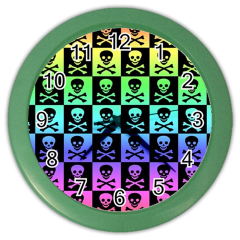 Rainbow Skull Checkerboard Color Wall Clock from ArtsNow.com Front
