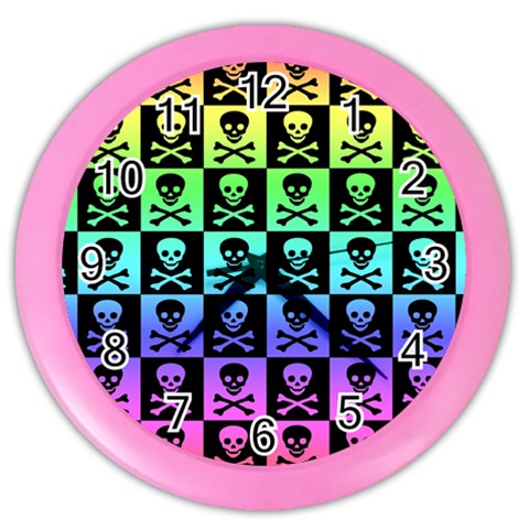 Rainbow Skull Checkerboard Color Wall Clock from ArtsNow.com Front