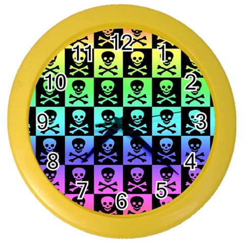 Rainbow Skull Checkerboard Color Wall Clock from ArtsNow.com Front