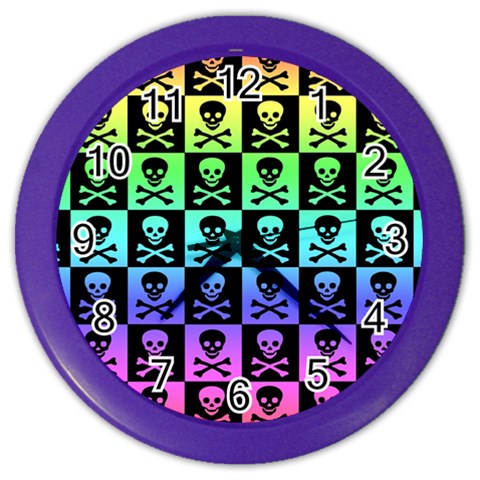 Rainbow Skull Checkerboard Color Wall Clock from ArtsNow.com Front