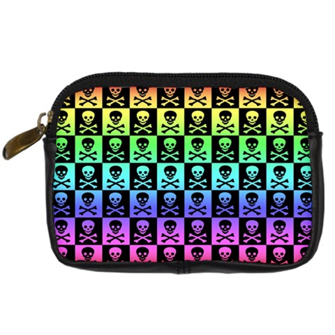 Rainbow Skull Checkerboard Digital Camera Leather Case from ArtsNow.com Front