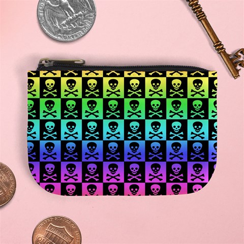 Rainbow Skull Checkerboard Mini Coin Purse from ArtsNow.com Front