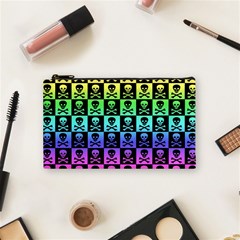 Rainbow Skull Checkerboard Cosmetic Bag (Small) from ArtsNow.com Front