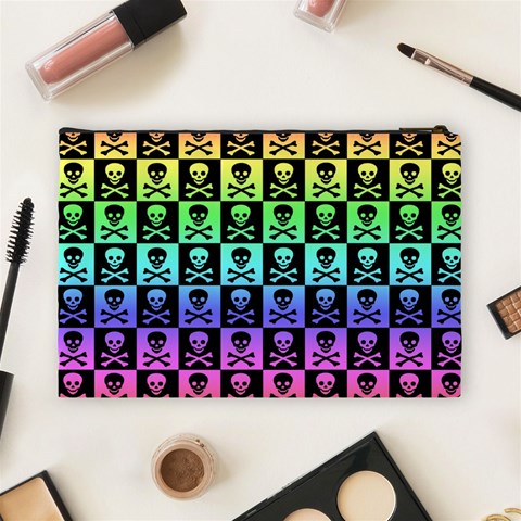 Rainbow Skull Checkerboard Cosmetic Bag (Large) from ArtsNow.com Back
