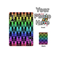 Rainbow Skull Checkerboard Playing Cards 54 Designs (Mini) from ArtsNow.com Front - Spade4