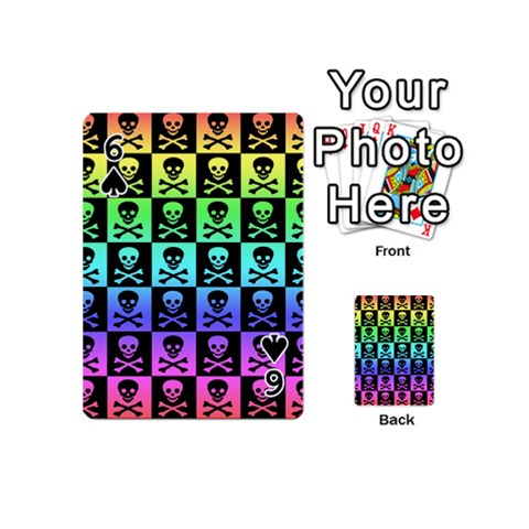 Rainbow Skull Checkerboard Playing Cards 54 Designs (Mini) from ArtsNow.com Front - Spade6