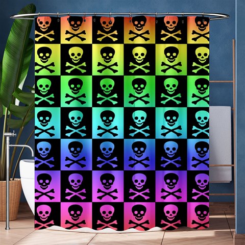 Rainbow Skull Checkerboard Shower Curtain 60  x 72  (Medium) from ArtsNow.com 60 x72  Curtain