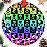 Rainbow Skull Checkerboard Ornament (Round Filigree)