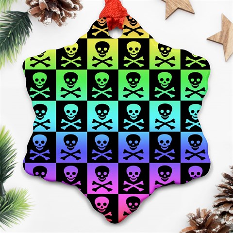 Rainbow Skull Checkerboard Ornament (Snowflake) from ArtsNow.com Front