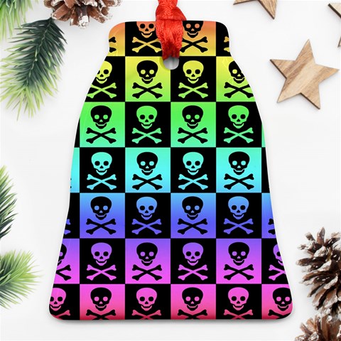 Rainbow Skull Checkerboard Ornament (Bell) from ArtsNow.com Front