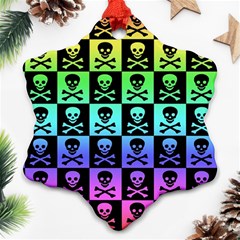 Rainbow Skull Checkerboard Snowflake Ornament (Two Sides) from ArtsNow.com Back