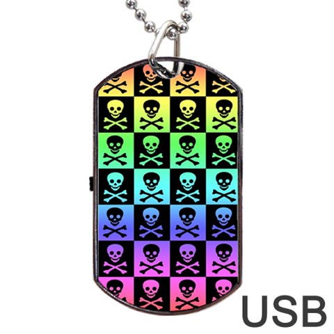 Rainbow Skull Checkerboard Dog Tag USB Flash (One Side) from ArtsNow.com Front