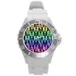 Rainbow Skull Checkerboard Round Plastic Sport Watch (L)