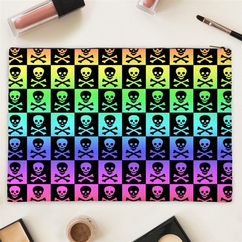 Rainbow Skull Checkerboard Cosmetic Bag (XXL) from ArtsNow.com Back