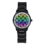Rainbow Skull Checkerboard Stainless Steel Round Watch