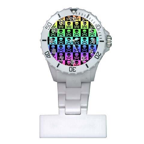 Rainbow Skull Checkerboard Plastic Nurses Watch from ArtsNow.com Front