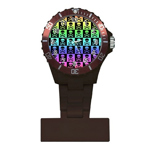Rainbow Skull Checkerboard Plastic Nurses Watch from ArtsNow.com Front