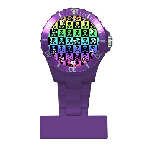 Rainbow Skull Checkerboard Plastic Nurses Watch from ArtsNow.com Front