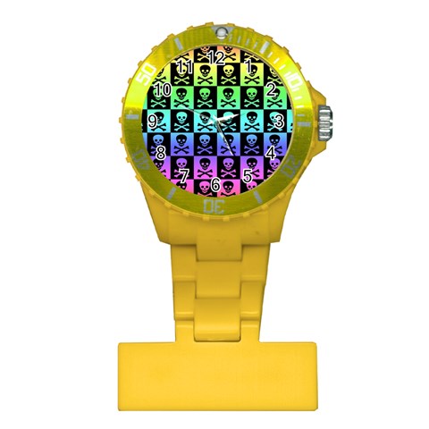 Rainbow Skull Checkerboard Plastic Nurses Watch from ArtsNow.com Front