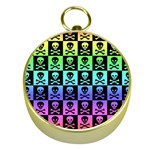Rainbow Skull Checkerboard Gold Compass