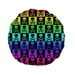 Rainbow Skull Checkerboard Standard 15  Premium Flano Round Cushion 