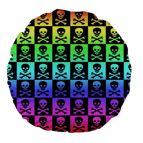Rainbow Skull Checkerboard Large 18  Premium Flano Round Cushion  from ArtsNow.com Front