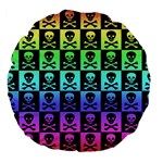 Rainbow Skull Checkerboard Large 18  Premium Flano Round Cushion 