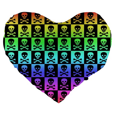 Rainbow Skull Checkerboard Large 19  Premium Flano Heart Shape Cushion from ArtsNow.com Front