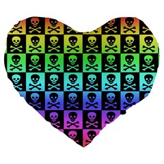 Rainbow Skull Checkerboard Large 19  Premium Flano Heart Shape Cushion from ArtsNow.com Front