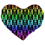 Rainbow Skull Checkerboard Large 19  Premium Flano Heart Shape Cushion