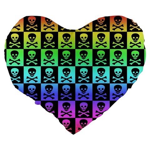 Rainbow Skull Checkerboard Large 19  Premium Flano Heart Shape Cushion from ArtsNow.com Back