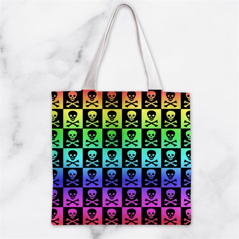 Rainbow Skull Checkerboard Zipper Grocery Tote Bag from ArtsNow.com Back
