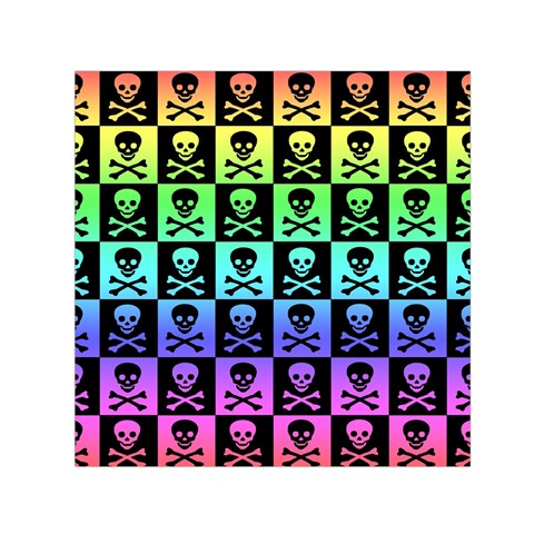 Rainbow Skull Checkerboard Small Satin Scarf (Square) from ArtsNow.com Front