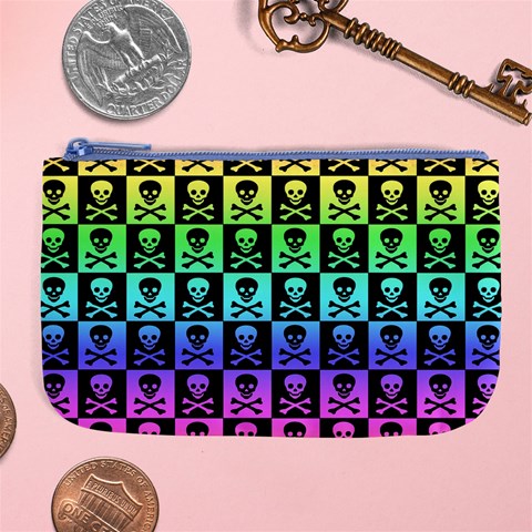 Rainbow Skull Checkerboard Large Coin Purse from ArtsNow.com Front