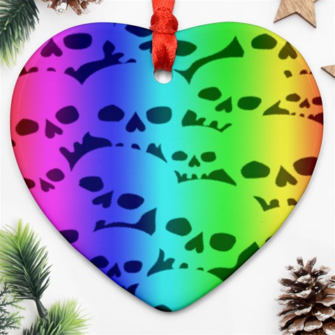 Rainbow Skull Collection Ornament (Heart) from ArtsNow.com Front