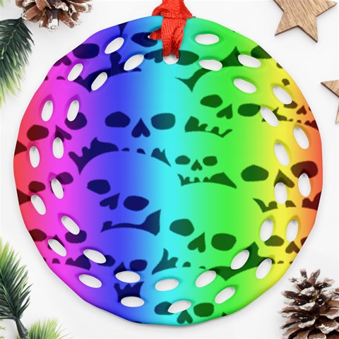 Rainbow Skull Collection Ornament (Round Filigree) from ArtsNow.com Front